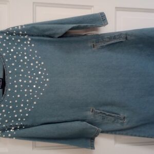 Denim Dress with Pearl Accents